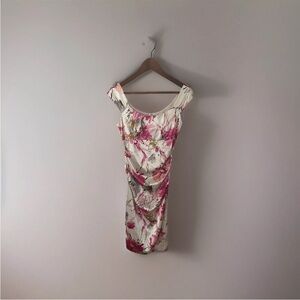 ☀️London Style Night Ruche Side Floral Ivory & Pink Dress Size 4